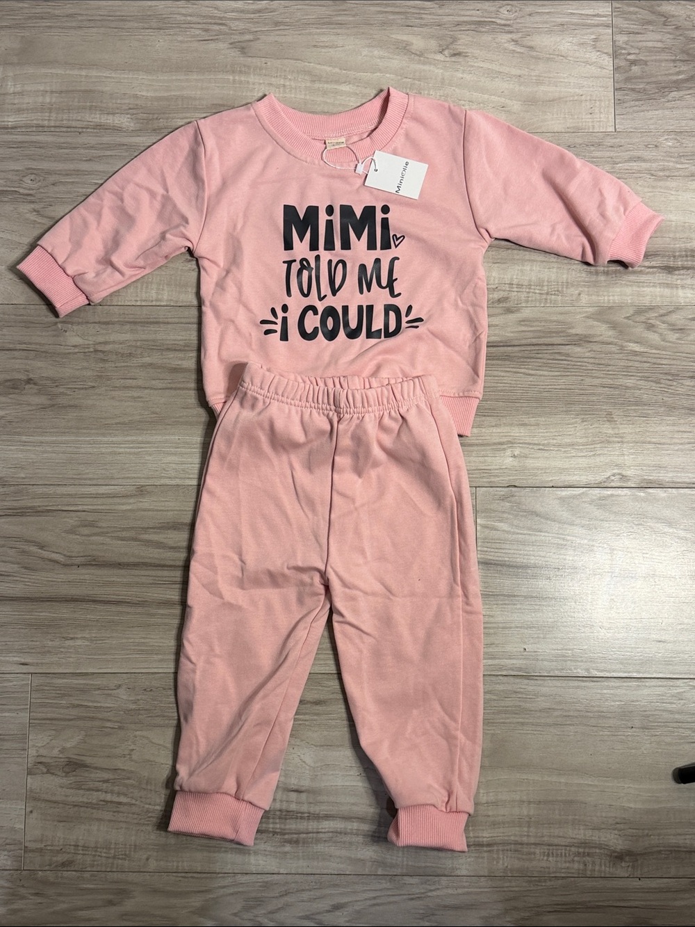 Soft Pink Kids Pajama Set with Playful 'MiMi Told Me I Could' Graphic
